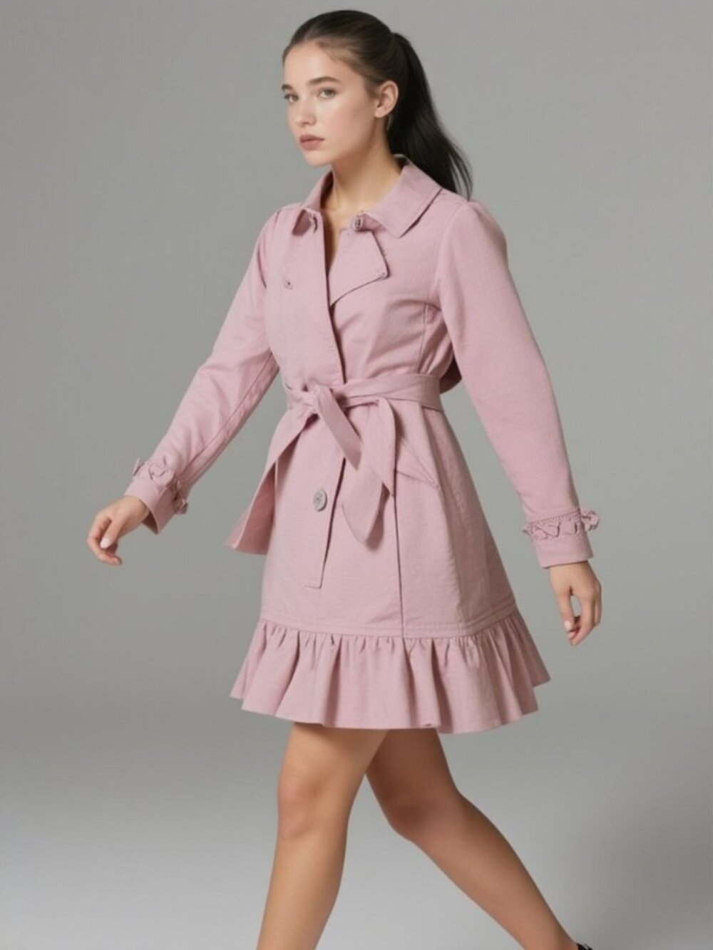 𝗚𝗮𝗽𝖪𝗂𝖽𝗌 Girl's Ruffle-Hem Trench Coat (Size XXL 14-16) Dusty Pink